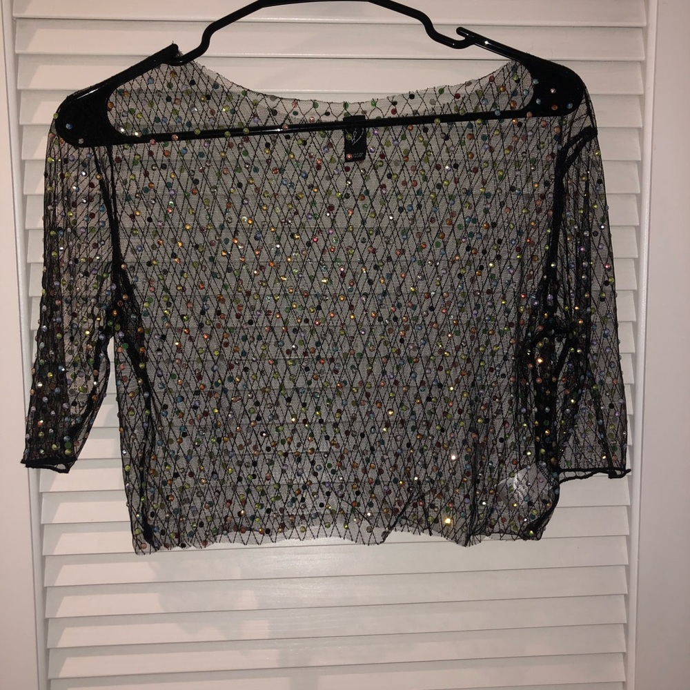 Windsor mesh crop w/ rainbow rhinestone detail